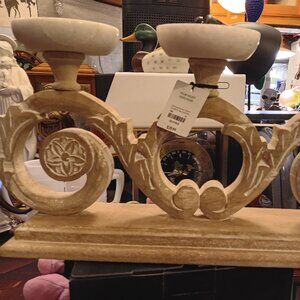 Large wood Marble candleholder Pillar Table Centerpiece Mantle GORGEOUS-RARE!